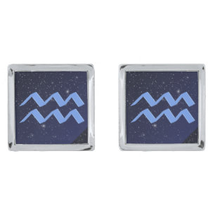 Zodiac Symbol for Aquarius in Deep Indigo Blue  Cufflinks