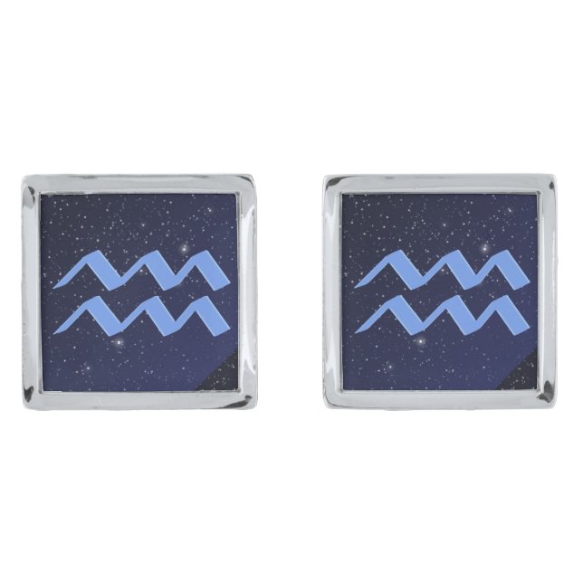 Zodiac Symbol for Aquarius in Deep Indigo Blue  Cufflinks (Front)