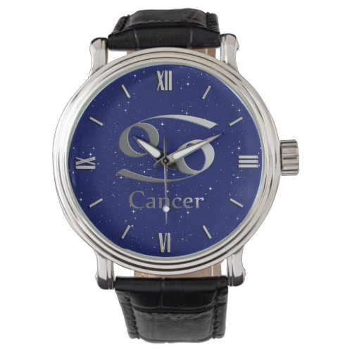 Zodiac Symbol for Cancer on Deep Midnight Blue Watch