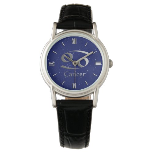 Zodiac Symbol for Cancer on Deep Midnight Blue Watch