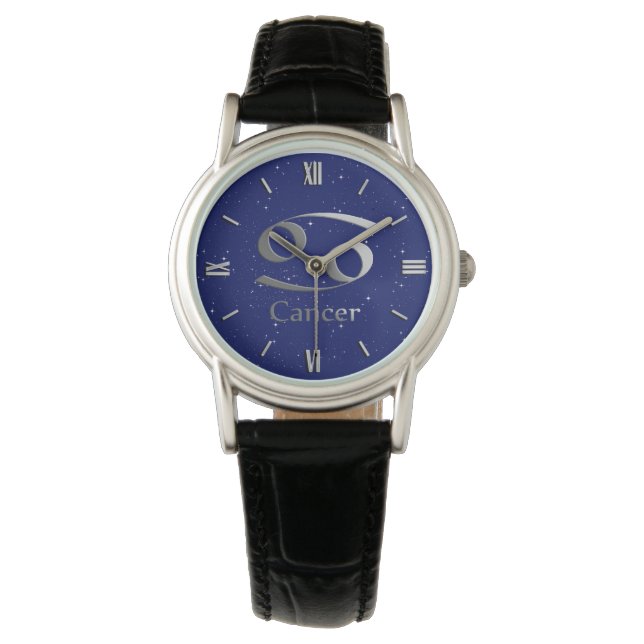 Zodiac Symbol for Cancer on Deep Midnight Blue Watch (Front)