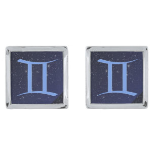 Zodiac Symbol for Gemini in Deep Indigo Blue Cufflinks