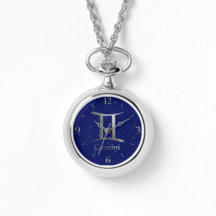 Zodiac Symbol for Gemini on Deep Midnight Blue Watch