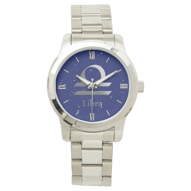 Zodiac Symbol for Libra on Deep Midnight Blue Watch (Front)