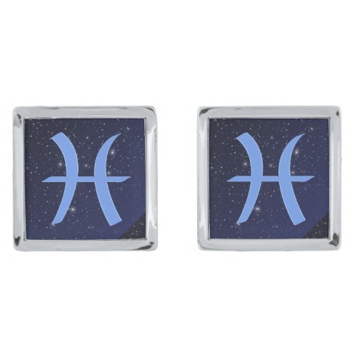 Zodiac Symbol for Pisces in Deep Indigo Blue  Cufflinks