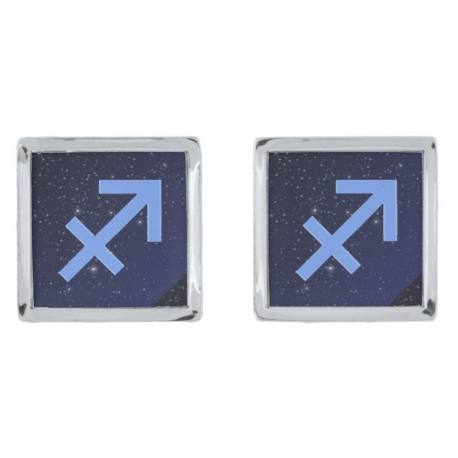 Zodiac Symbol for Sagittarius in Deep Indigo Blue  Cufflinks (Front)