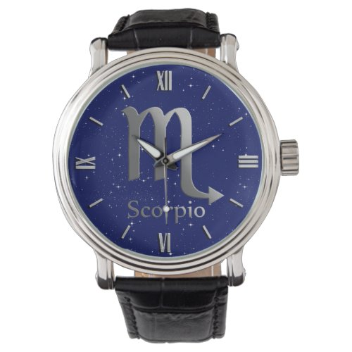 Zodiac Symbol for Scorpio on Deep Midnight Blue Watch