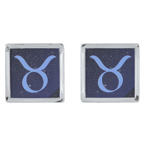 Zodiac Symbol for Taurus in Deep Indigo Blue  Cufflinks
