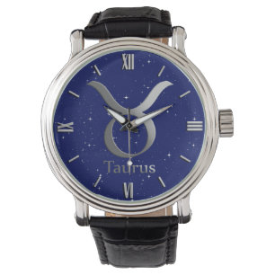 Zodiac Symbol for Taurus on Deep Midnight Blue Watch