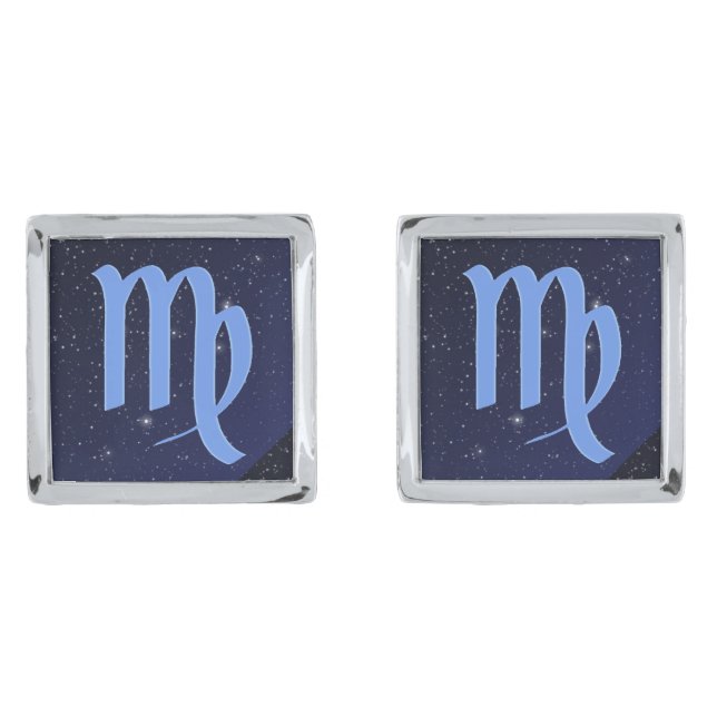 Zodiac Symbol for Virgo in Deep Indigo Blue  Cuffl Cufflinks (Front)