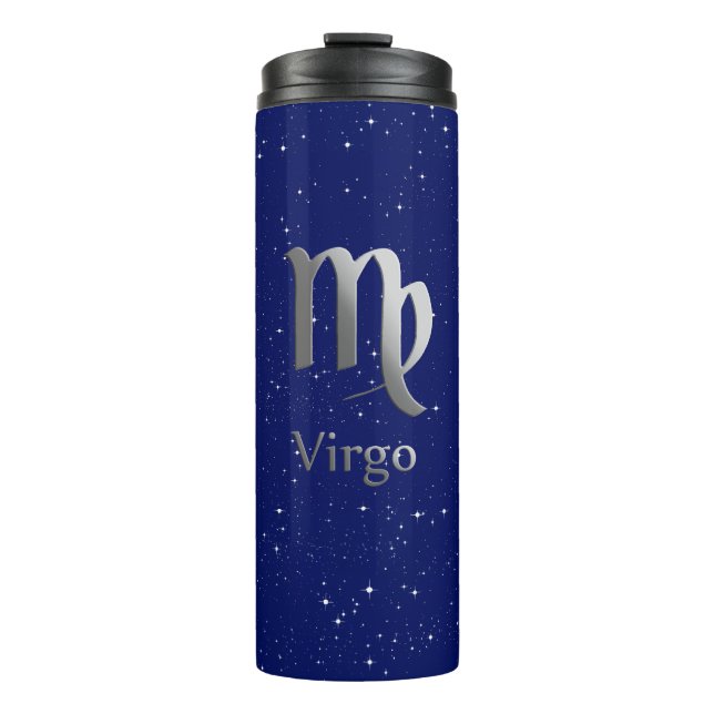 Zodiac Symbol for Virgo on Deep Midnight Blue  Thermal Tumbler (Front)
