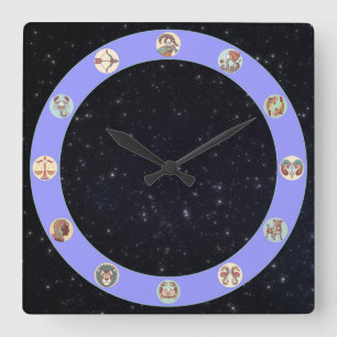 Zodiac Symbol w/Stars Square Wall Clock