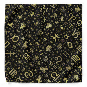 Zodiac symbols and glyphs Gold on black Bandana