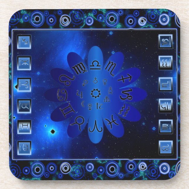 Zodiac Symbols & Astrology Signs Beverage Coaster (Front)
