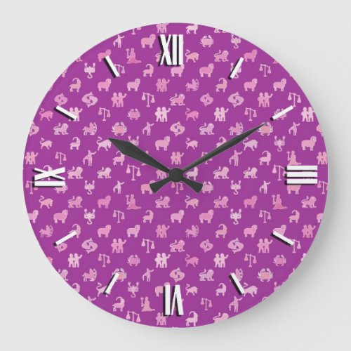 Zodiac symbols medium purple background large clock