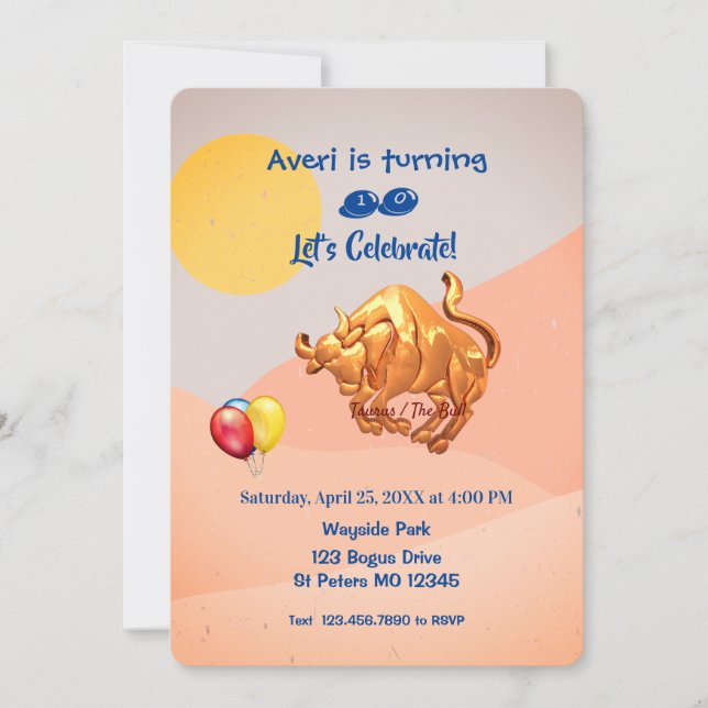 Zodiac Taurus Birthday (April 20 – May 20)  Invitation (Front)