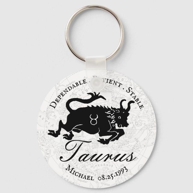Zodiac Taurus Black White Astrology Traits  Custom Keychain (Front)