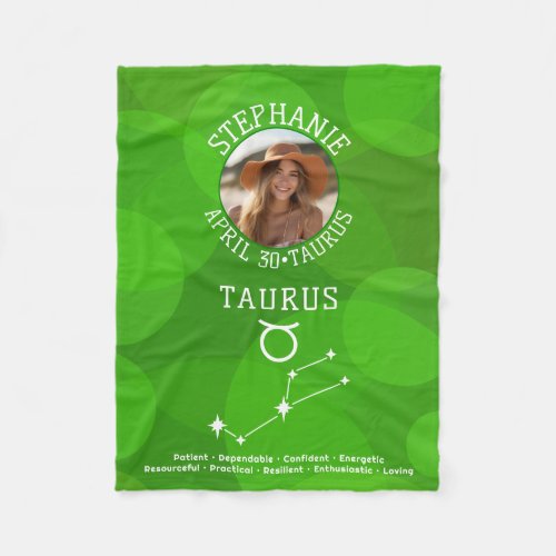 Zodiac Taurus Custom Birthday Photo Astrology Fleece Blanket