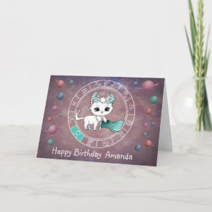 Zodiac Taurus Cute Cat Wheel Planet Astrology Card