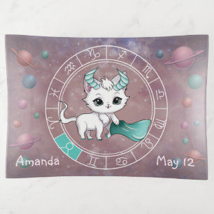 Zodiac Taurus Cute Cat, Wheel, Planets, Astrology Trinket Tray