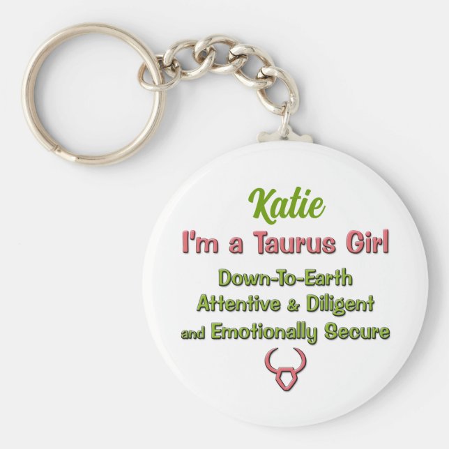 Zodiac Taurus Girl in Pink and Green Keychain (Front)
