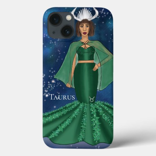 Zodiac Taurus Goddess in Celestial Galaxy Space iPhone 13 Case
