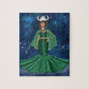 Zodiac Taurus Goddess in Celestial Galaxy Space Jigsaw Puzzle