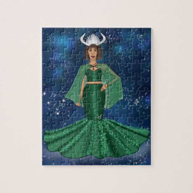 Zodiac Taurus Goddess in Celestial Galaxy Space Jigsaw Puzzle (Vertical)
