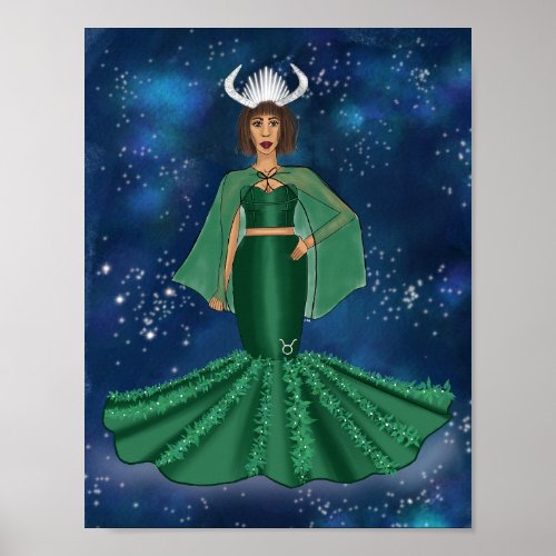 Zodiac Taurus Goddess in Celestial Galaxy Space Poster