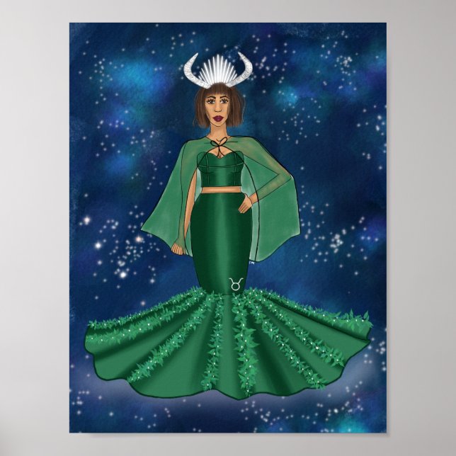 Zodiac Taurus Goddess in Celestial Galaxy Space Poster (Front)