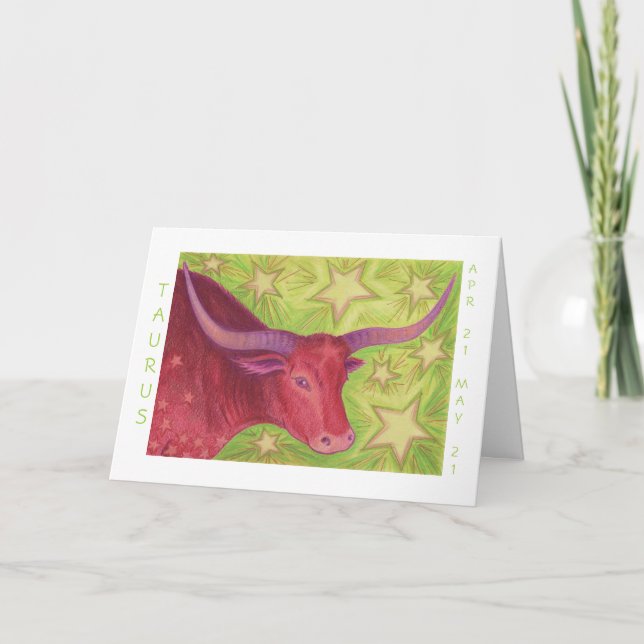 Zodiac Taurus 'Happy Birthday' white border Card (Front)
