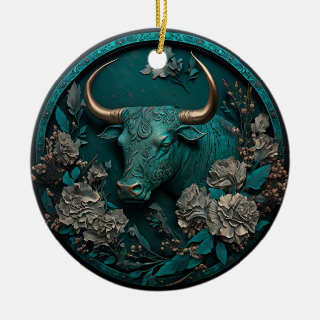 Zodiac Taurus Metal Art Ceramic Ornament (Front)