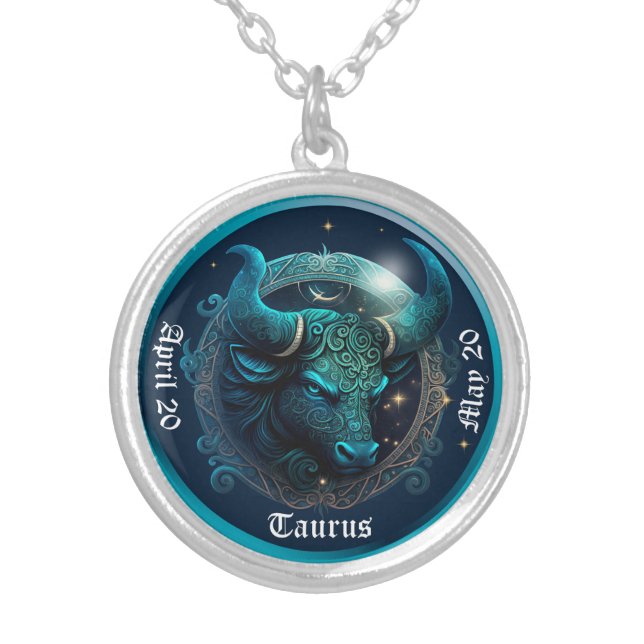Zodiac Taurus  Silver Plated Necklace (Front)