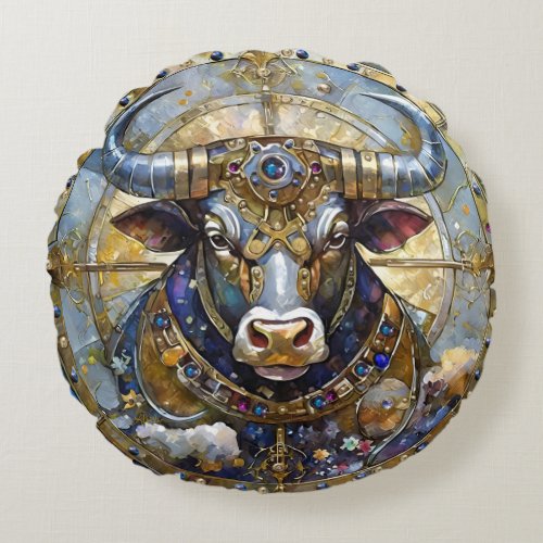 Zodiac _ Taurus The Bull Round Pillow