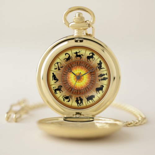 ZodiacToasted SunWestern Astrology Gold Back Pocket Watch