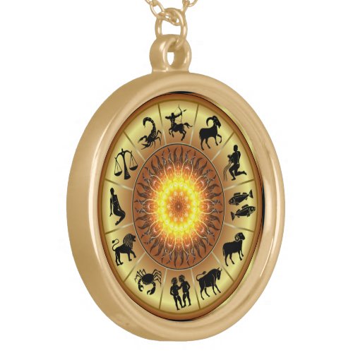 Zodiac  Toasted Sun  Western Astrology  Gold Plated Necklace