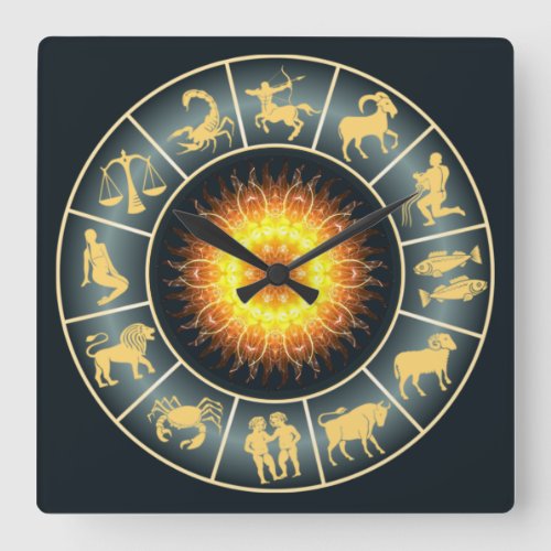Zodiac  Toasted Sun  Western Astrology  Square Wall Clock