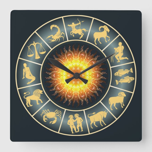 Zodiac ~ Toasted Sun ~ Western Astrology ~ Square Wall Clock (Front)