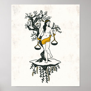 Zodiac Toile Art w/ A Woman & The Libra Scales Poster