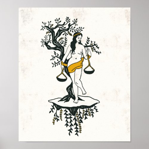 Zodiac Toile Art w A Woman  The Libra Scales Poster