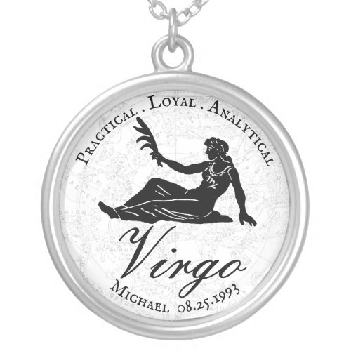 Zodiac Virgo Astrology Traits Custom Black White Silver Plated Necklace