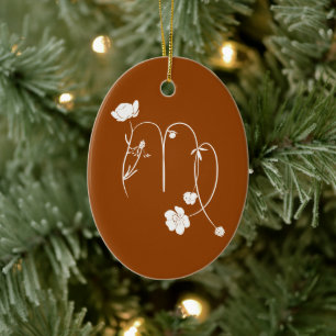 Zodiac Virgo birth flower stylish monogram name Ceramic Ornament