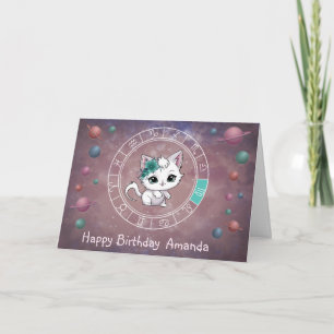 Zodiac Virgo Cute Cat Wheel Planet Astrology Card