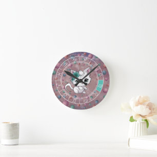 Zodiac Virgo Cute Cat Wheel Planet Astrology Round Clock