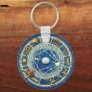 Zodiac Wheel Astrology Celestial Blue Antique Gold Keychain