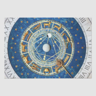 Zodiac Wheel Blue Gold Star Signs Cosmic Celestial Tissue Paper