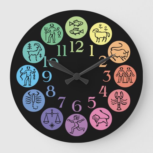 Zodiac Wheel Colorful Horoscope Signs Cosmic Large Clock