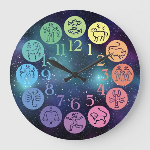 Zodiac Wheel Colorful Horoscope Signs Cosmic Large Clock