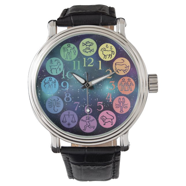 Zodiac Wheel Colorful Horoscope Signs Cosmic  Watch (Front)