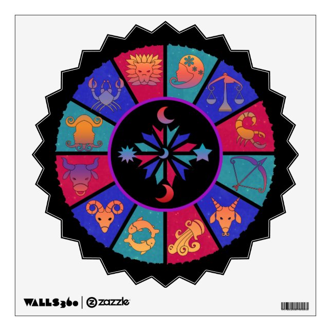 Zodiac Wheel Colorful Wall Art Decal (Front)